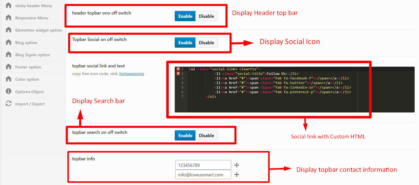 Header Top Bar option SmartDataSoft