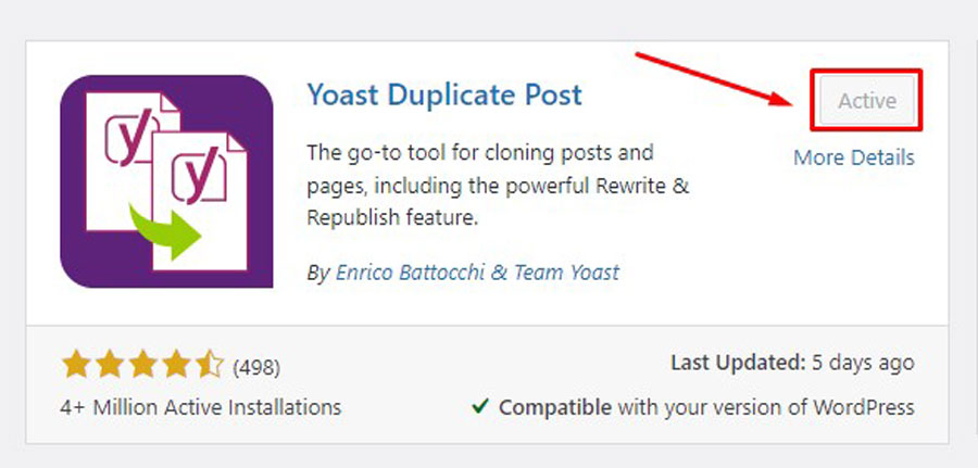 Duplicate page plugin activate