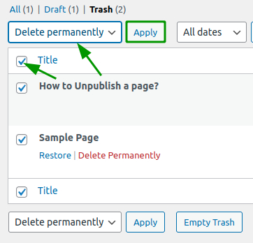 trash permanently wordpress