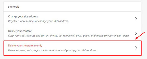 Delete your site permanently